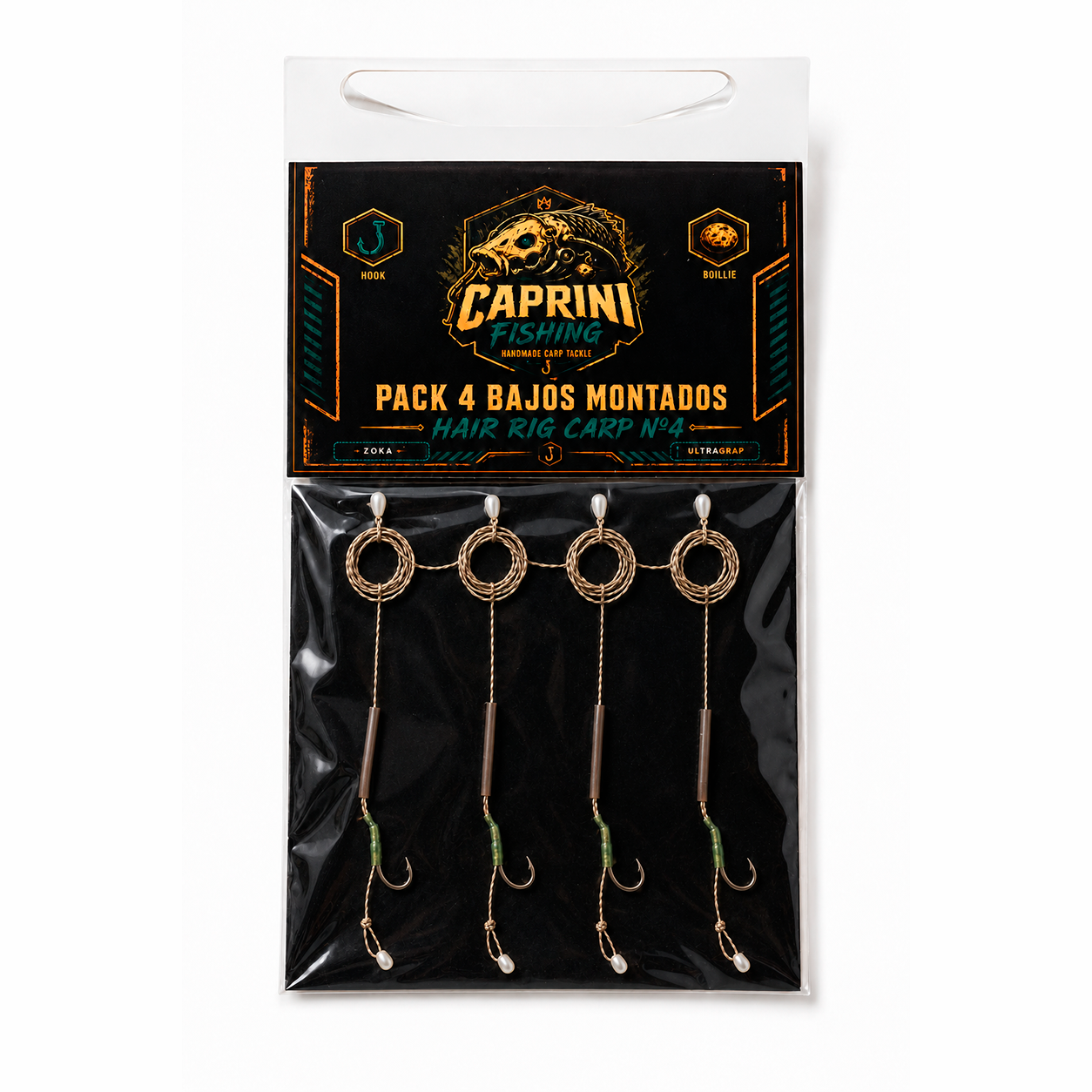 Pack 4 bajos montados Hair Rig nº4 Caprini Fishing